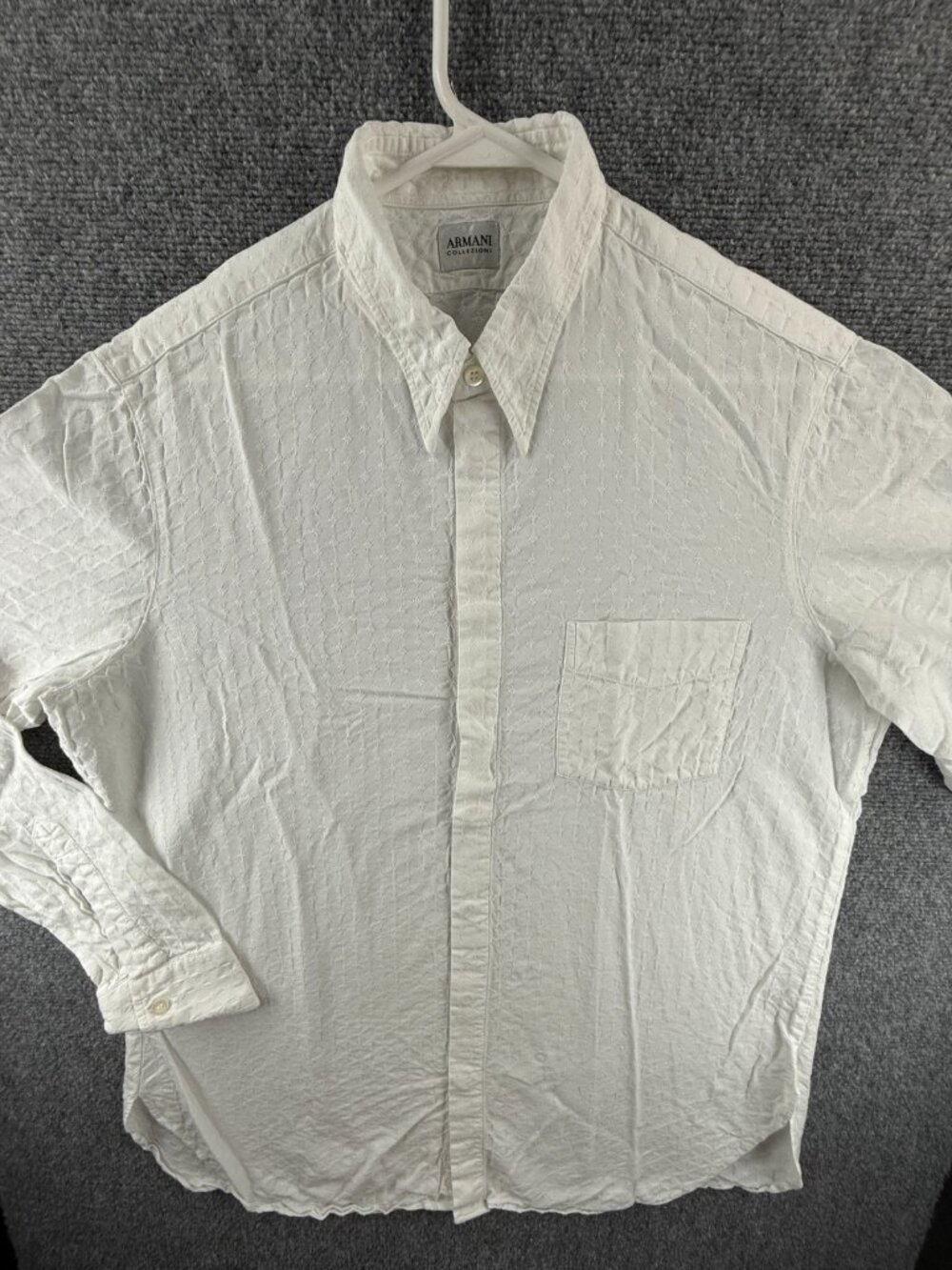 Armani Collezioni Geometric Medium Viscose Cotton Point White Pocket Mens Shirt